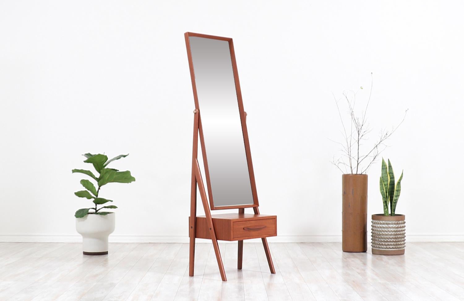 Mid-Century Modern Danish Modern Teak Cheval Dressing Mirror