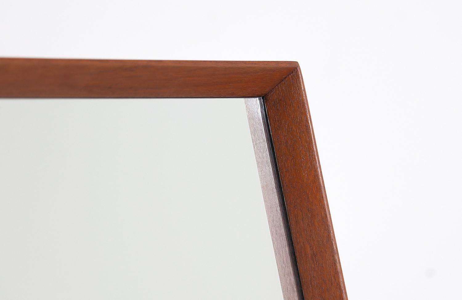 Brass Danish Modern Teak Cheval Dressing Mirror