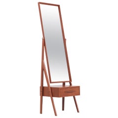 Retro Danish Modern Teak Cheval Dressing Mirror