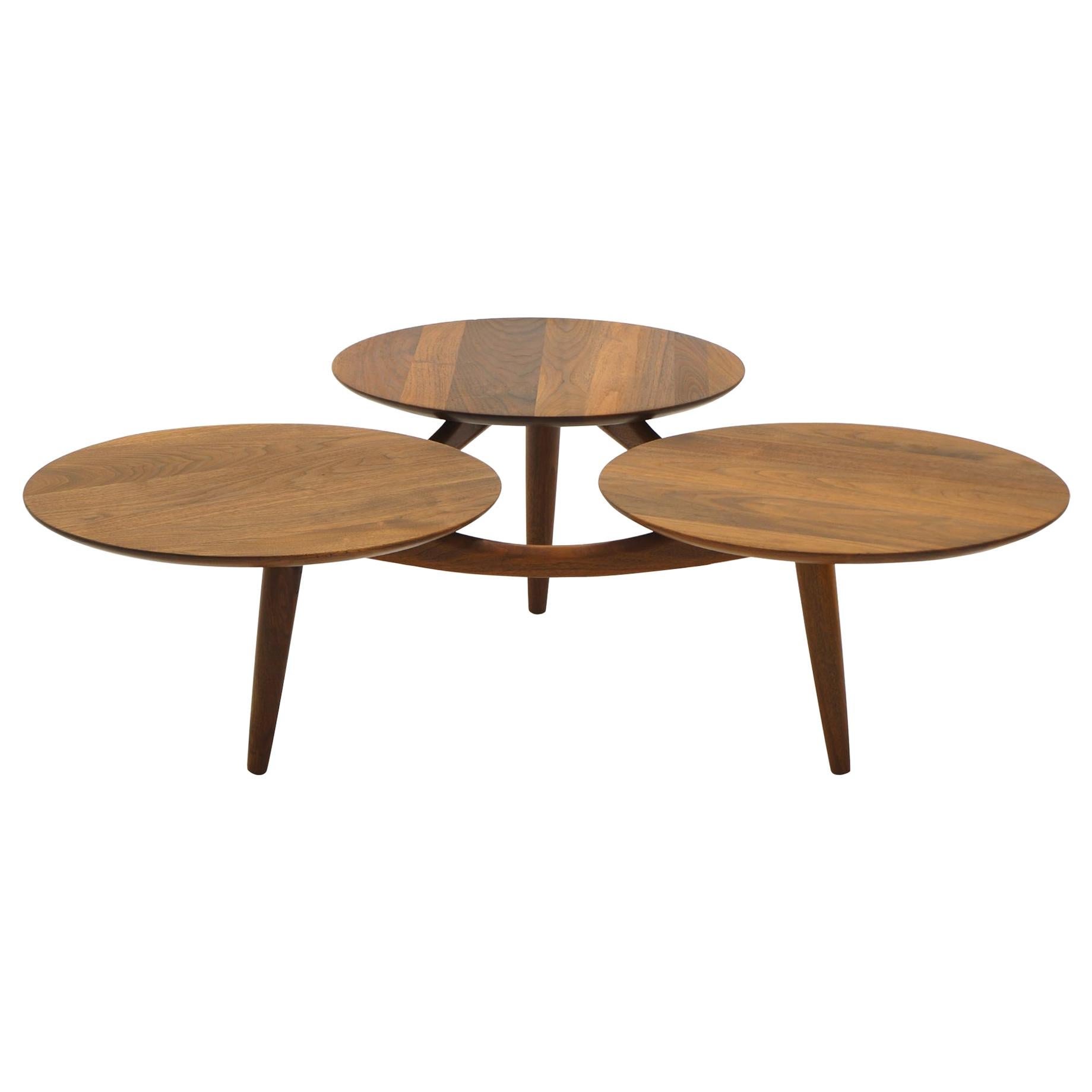 Danish Modern Teak Coffee Table, Three Round Surfaces, Style of Greta Grossman