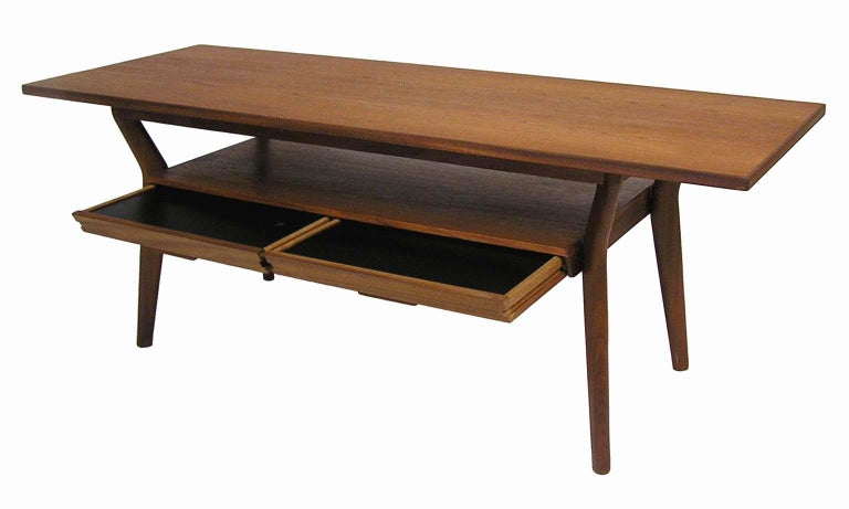 Danish Modern Teak Coffee Table with Lower Two-Drawer ...
