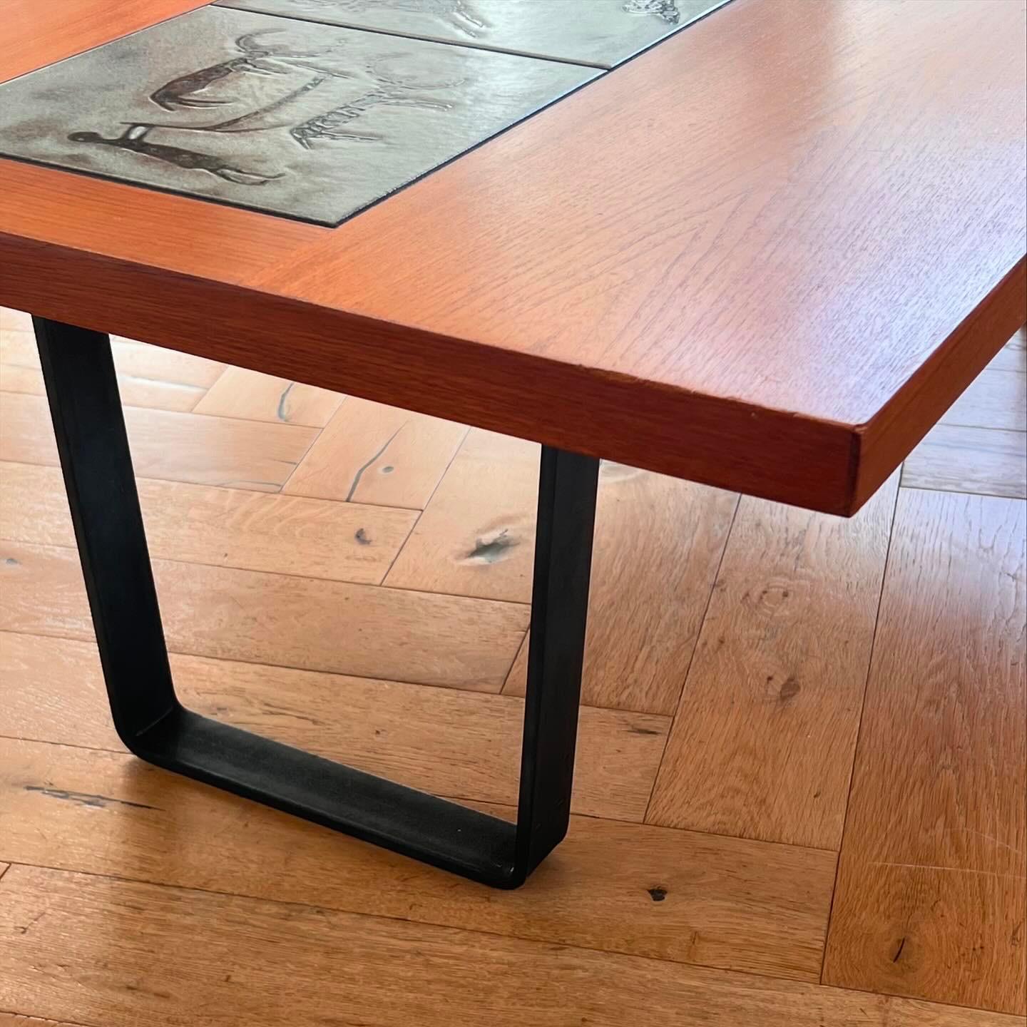 20th Century Danish modern teak coffee table with prehistoric tile inlay, 1960s For Sale