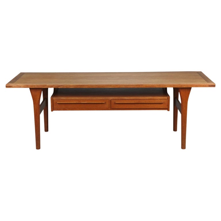 Danish Modern Teak Coffee Table with Two Drawers For Sale at 1stDibs