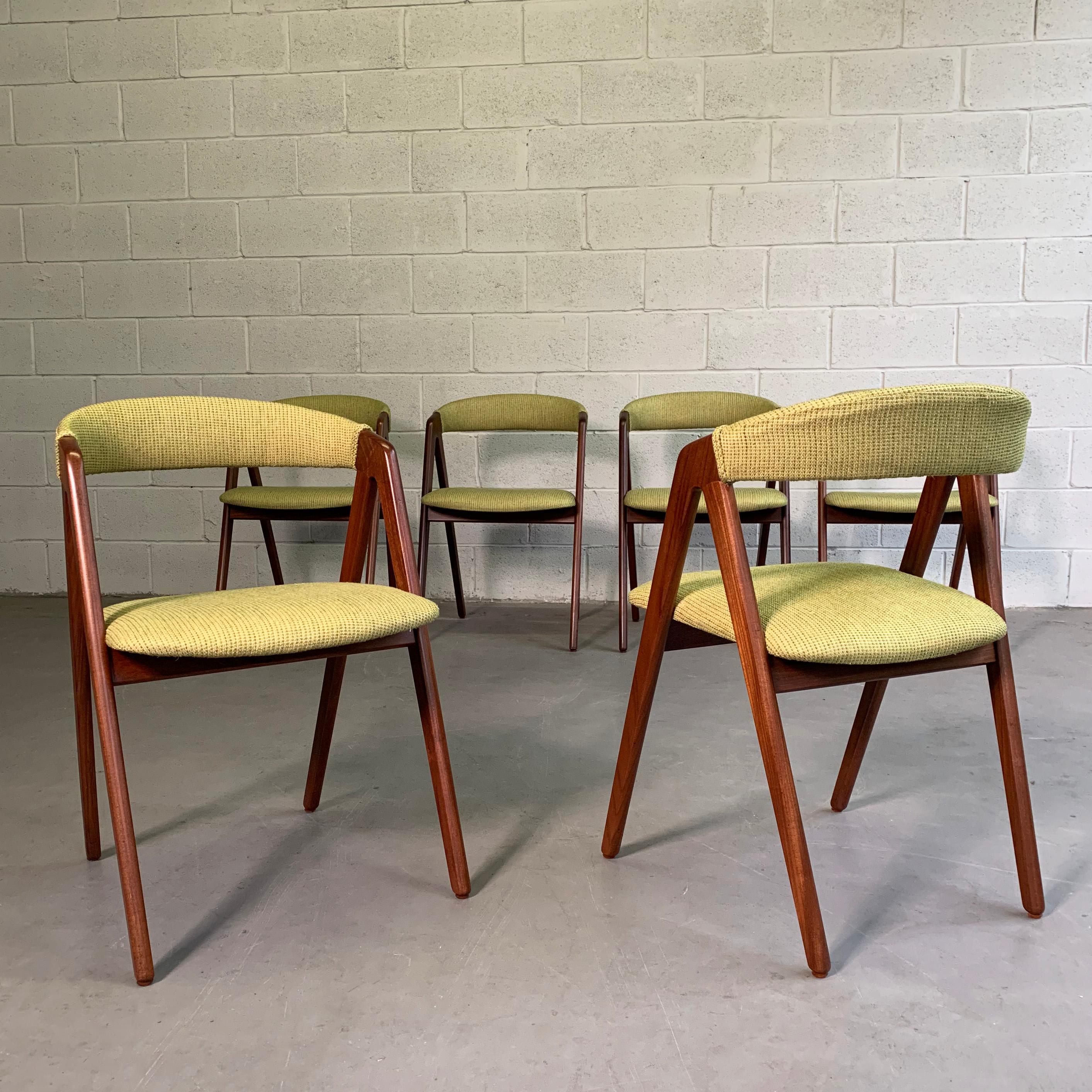 Fabric Danish Modern Teak Compass Dining Chairs by Kai Kristiansen