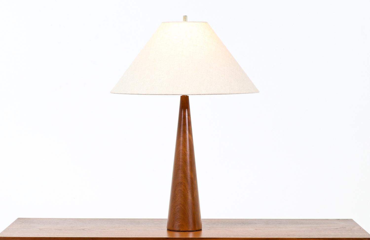 Danish Modern teak cone shape table lamp.
