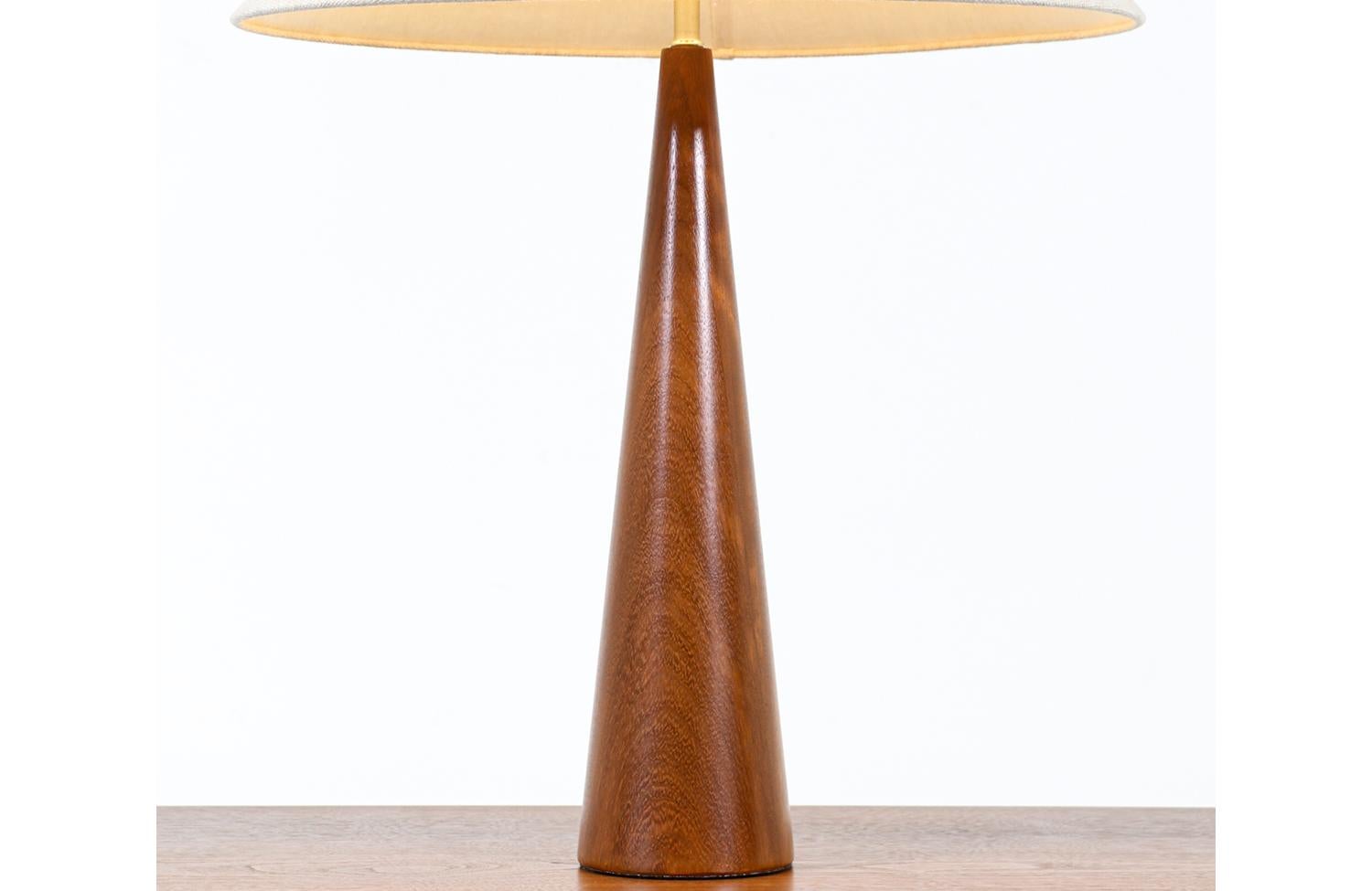 Wood Danish Modern Teak Cone Shape Table Lamp