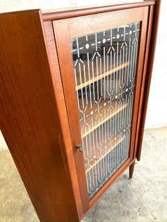 Danish Modern Teak Corner Glass Curio Cabinet or Bar