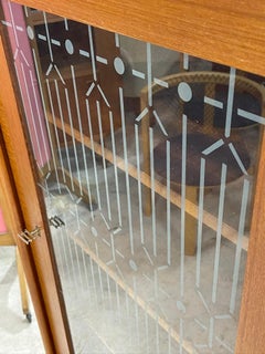 Danish Modern Teak Corner Glass Curio Cabinet or Bar
