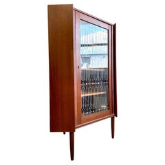 Danish Modern Teak Corner Glass Curio Cabinet or Bar