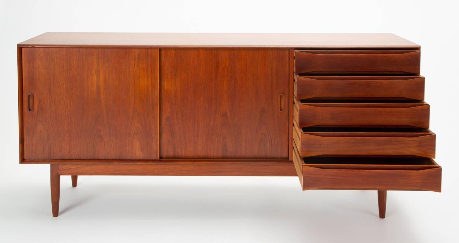 20th Century Danish Modern Teak Credenza with Bowtie Drawers by Johannes Aasbjerg