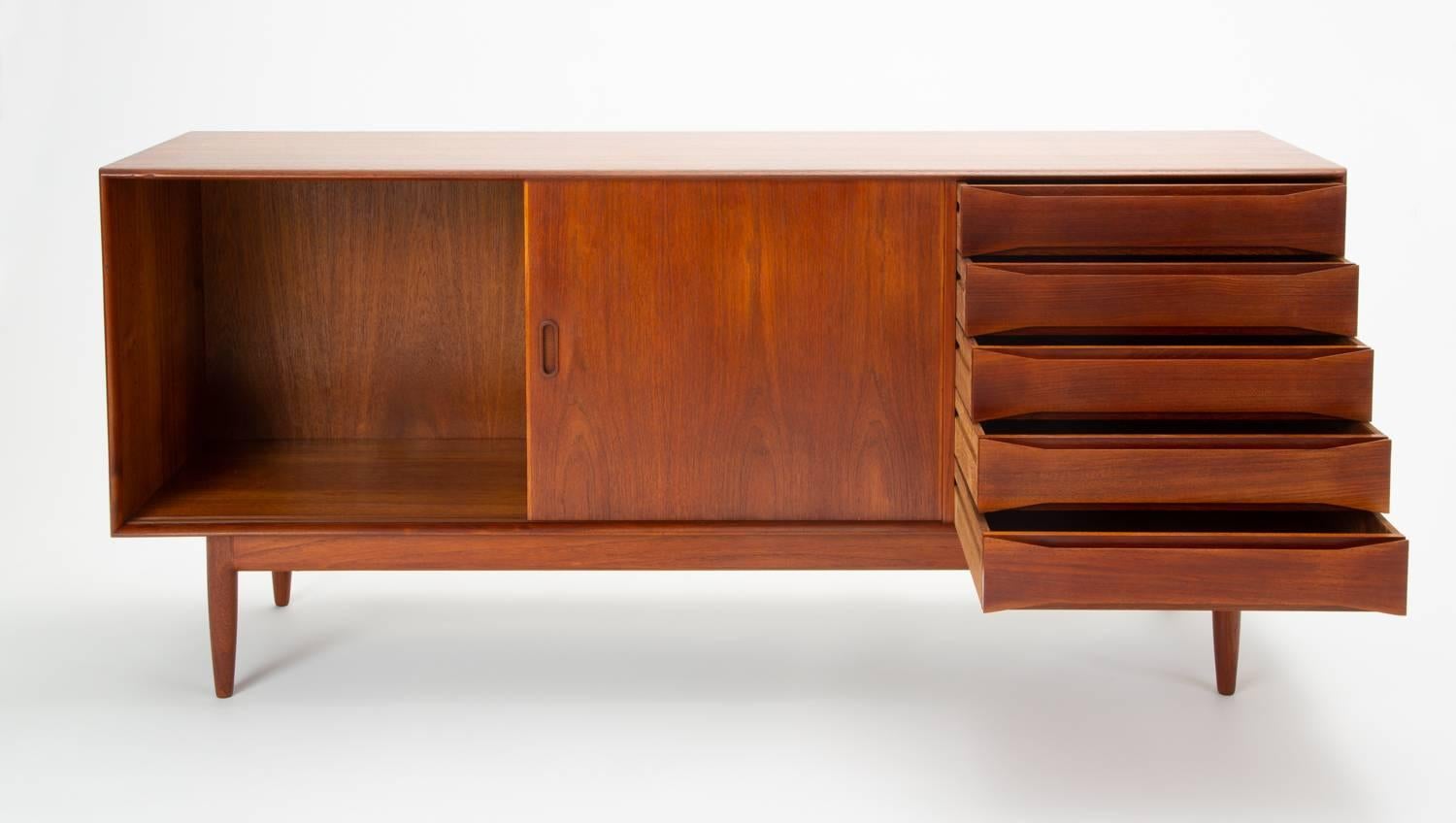 Danish Modern Teak Credenza with Bowtie Drawers by Johannes Aasbjerg 1