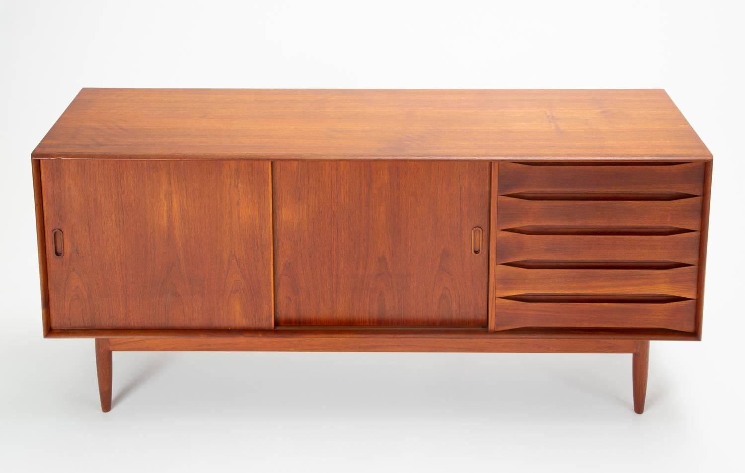 Danish Modern Teak Credenza with Bowtie Drawers by Johannes Aasbjerg 2