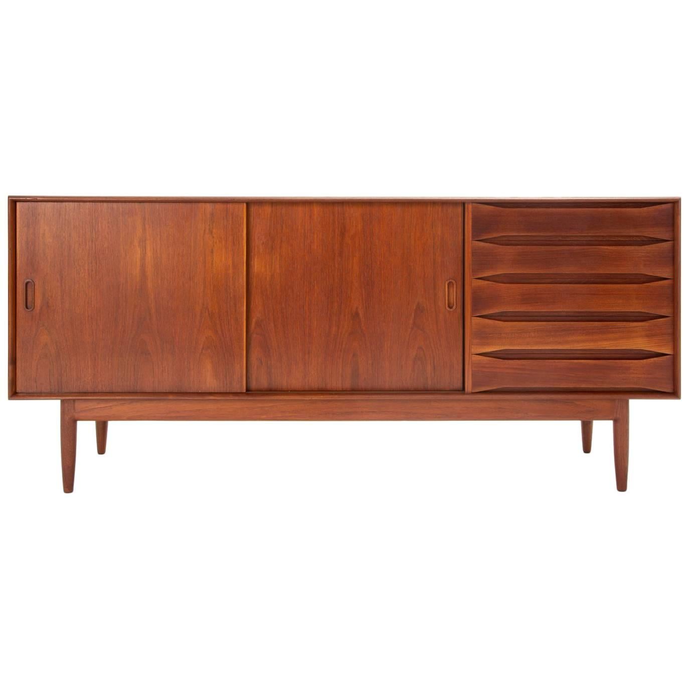 Danish Modern Teak Credenza with Bowtie Drawers by Johannes Aasbjerg