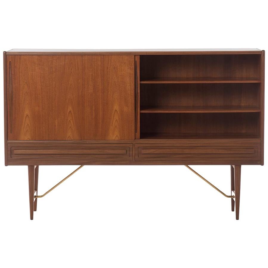 Danish Modern Teak Credenza with Diamond Shaped Inset Pulls and Brass Details