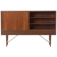 Danish Modern Teak Credenza with Diamond Shaped Inset Pulls and Brass Details