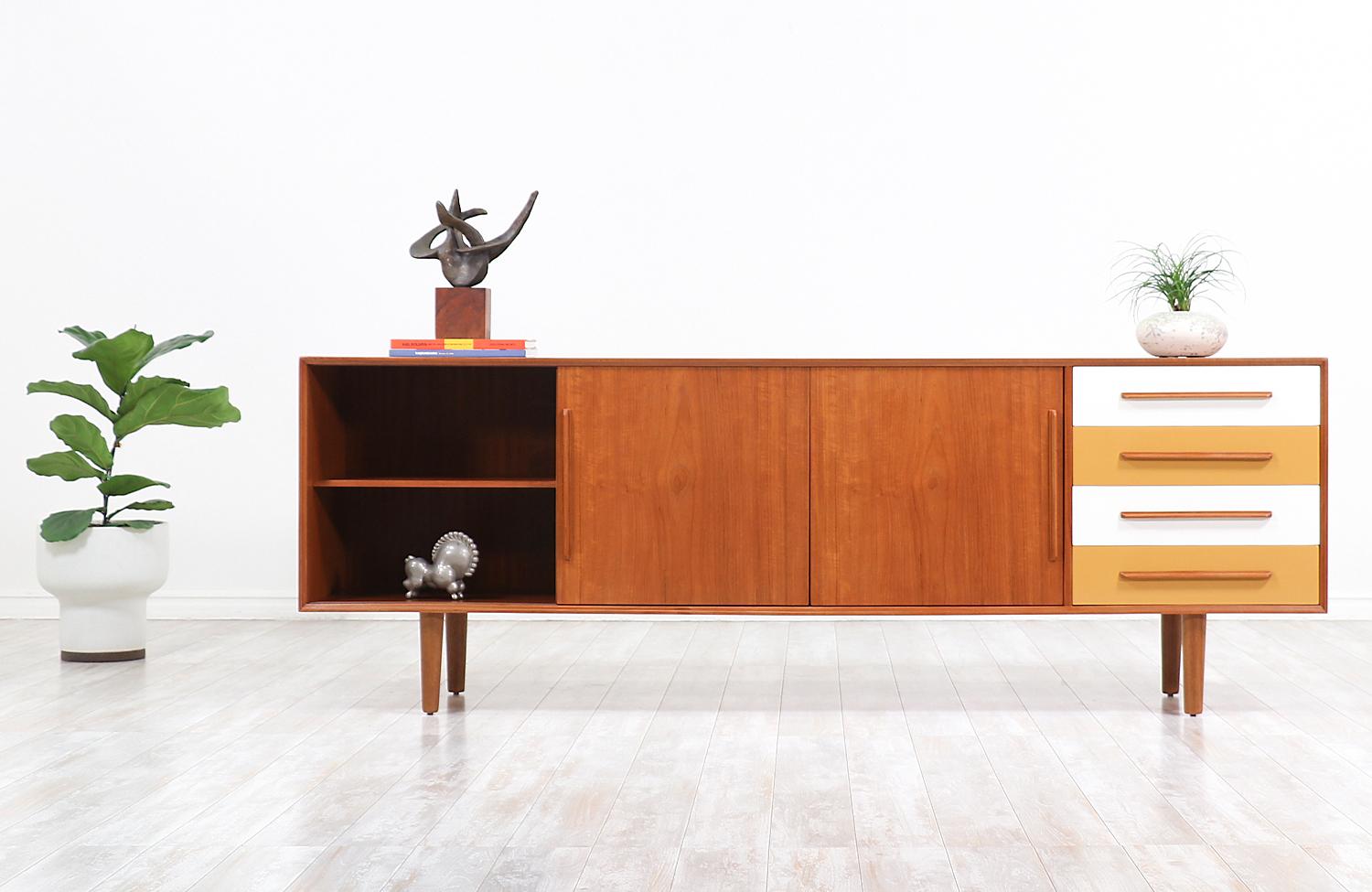 Mid-Century Modern Danish Modern Teak Credenza with Multi-Color Lacquered Drawers