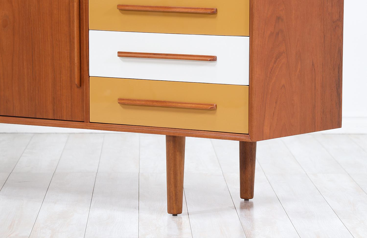 Danish Modern Teak Credenza with Multi-Color Lacquered Drawers 1