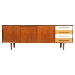 Danish Modern Teak Credenza with Multi-Color Lacquered Drawers