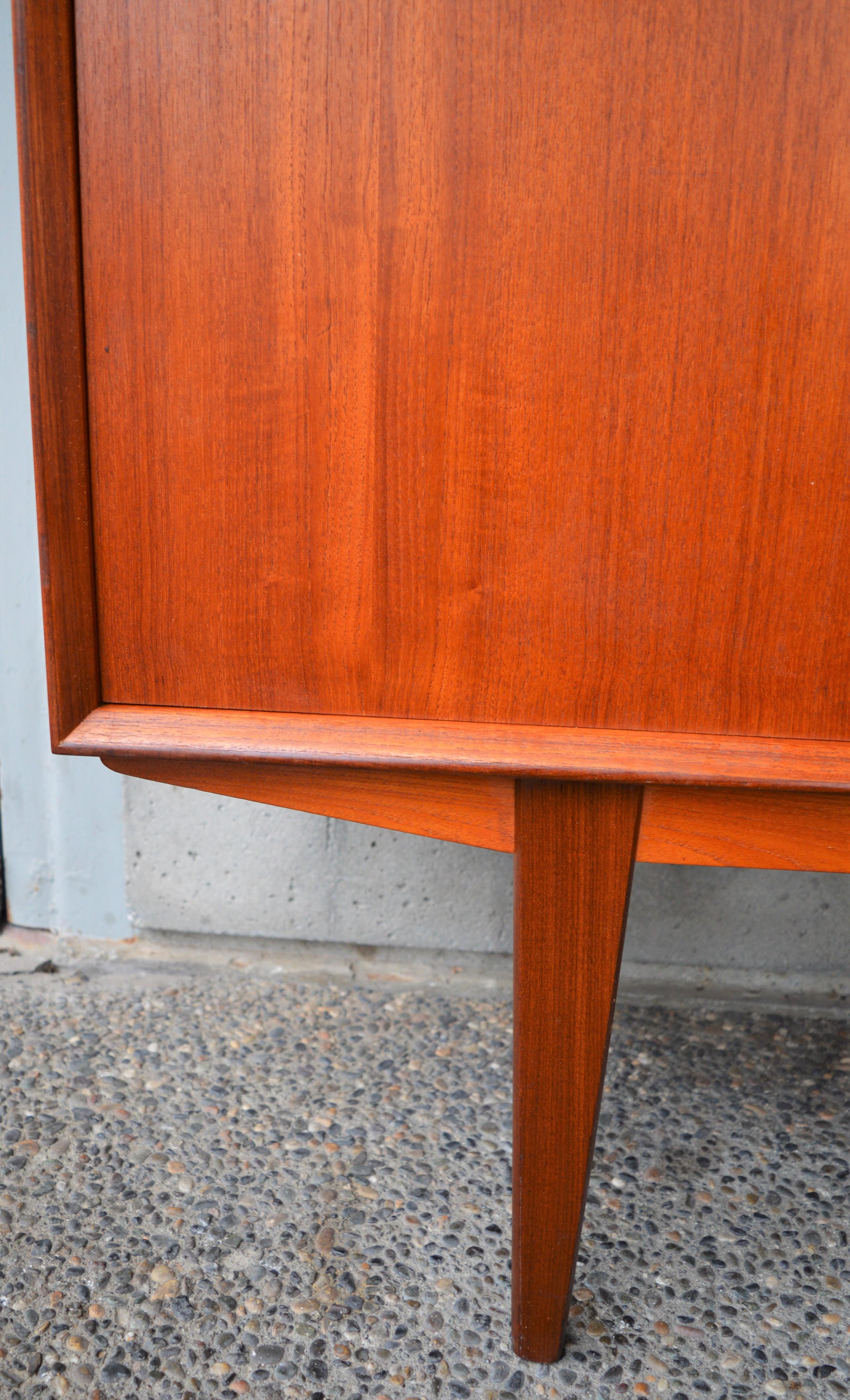 Danish Modern Teak Credenza with Sexy Mirrored Bar Tall Legs & Compact Size 1