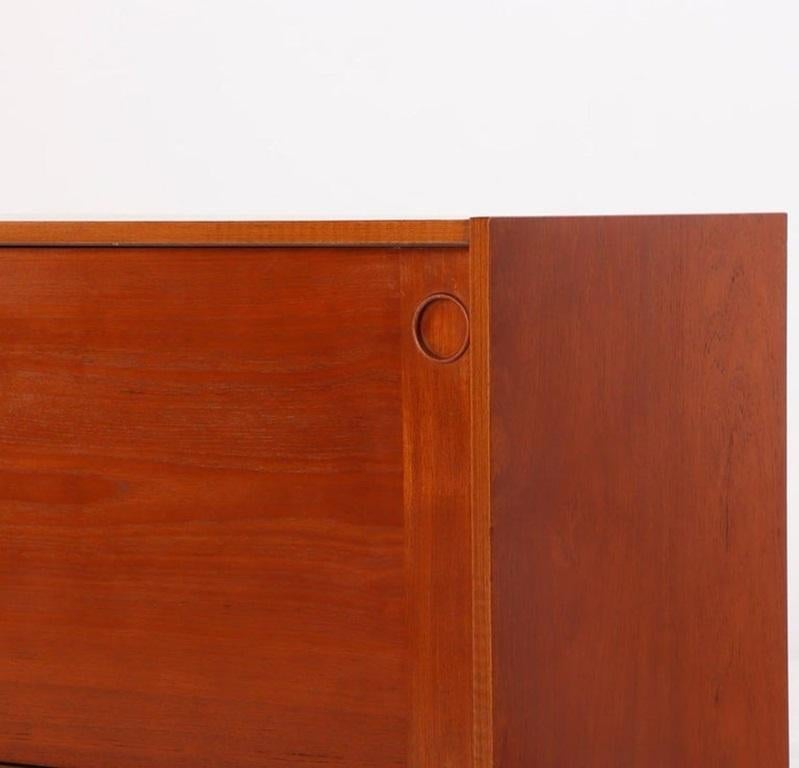 Teak Danish Modern teak credenza with sliding doors by ib Kofod Larsen For Sale