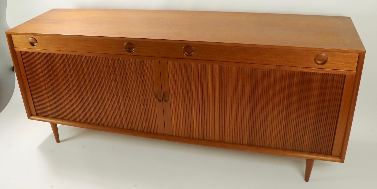Danish Modern Teak Credenza with Tambour Roll Front by Povl Dinesen 9