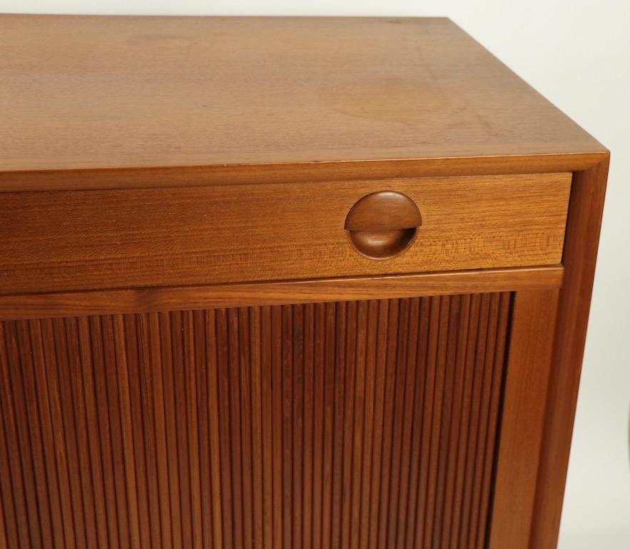 20th Century Danish Modern Teak Credenza with Tambour Roll Front by Povl Dinesen