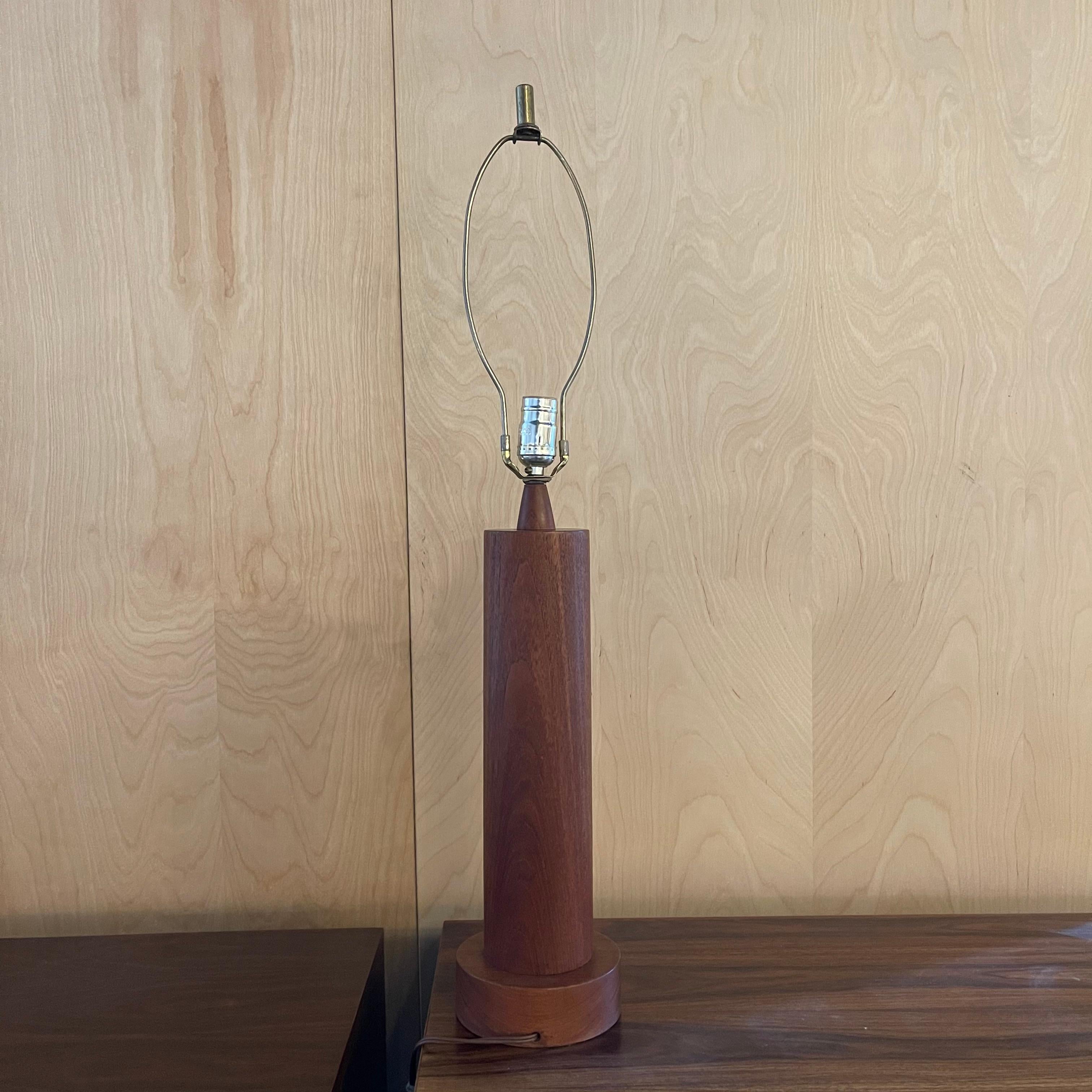 Brass Danish Modern Teak Cylinder Table Lamp