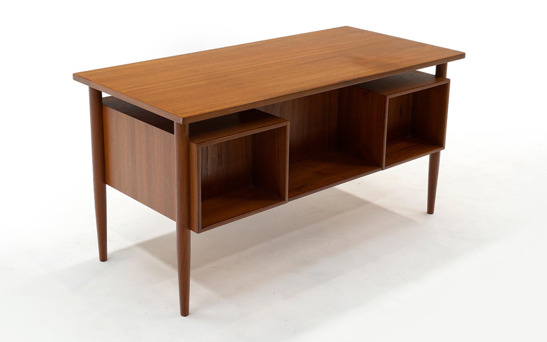 Danish Modern Teak Desk by H.P. Hansen, Floating Top, Drawers and Bookcase Front 7