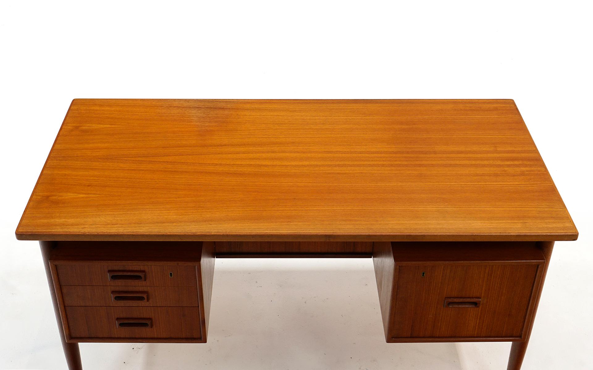 Mid-20th Century Danish Modern Teak Desk by H.P. Hansen, Floating Top, Drawers and Bookcase Front
