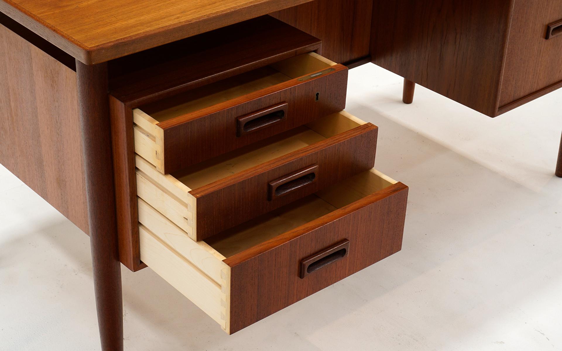 Danish Modern Teak Desk by H.P. Hansen, Floating Top, Drawers and Bookcase Front 2