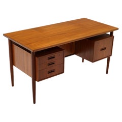 Vintage Danish Modern Teak Desk by H.P. Hansen, Floating Top, Drawers and Bookcase Front