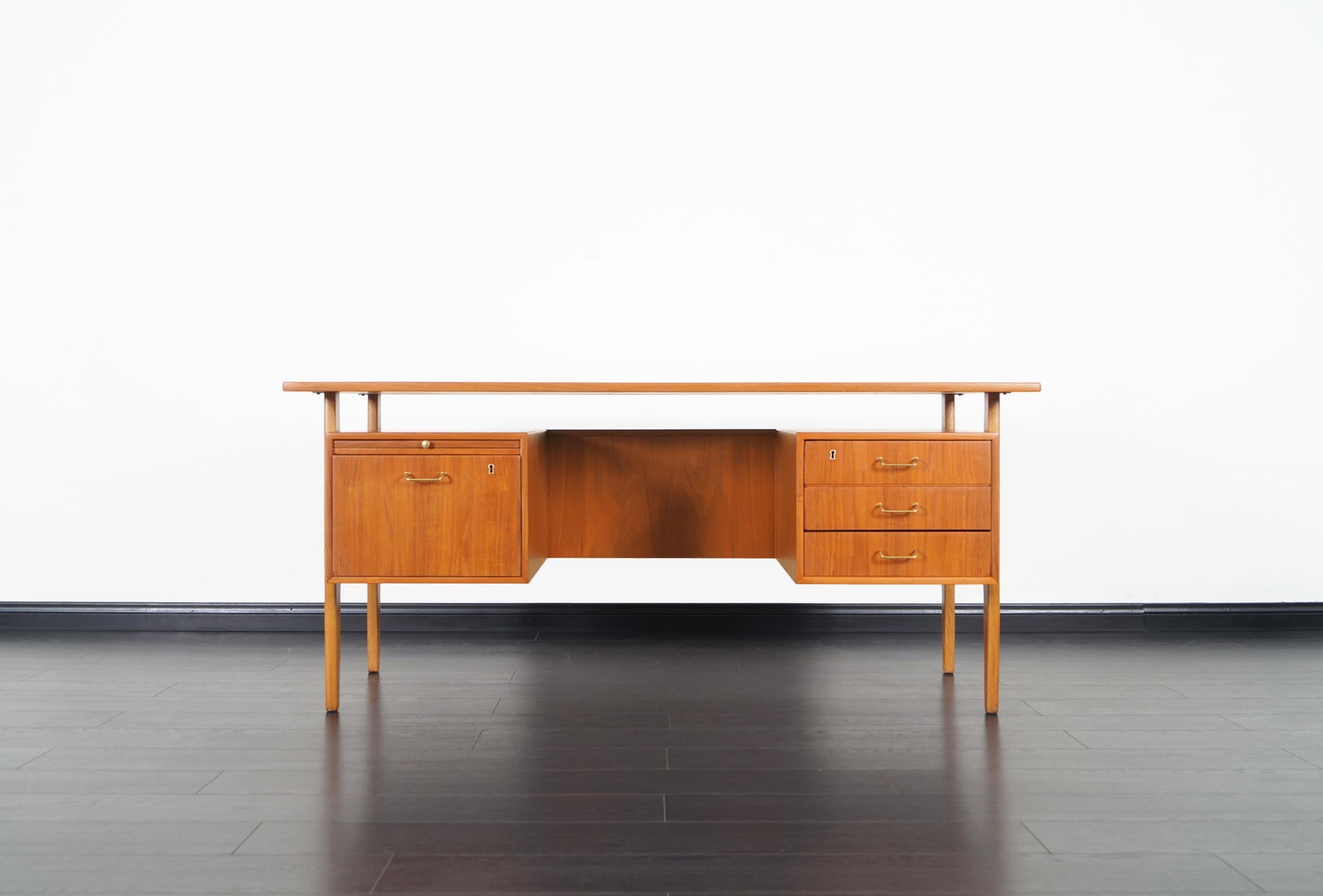 Brass Danish Modern Teak Desk by Torben Standgaard