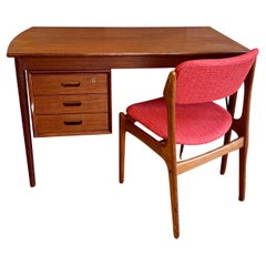 Bureau et chaise danois moderne en teck d'Erik Buch