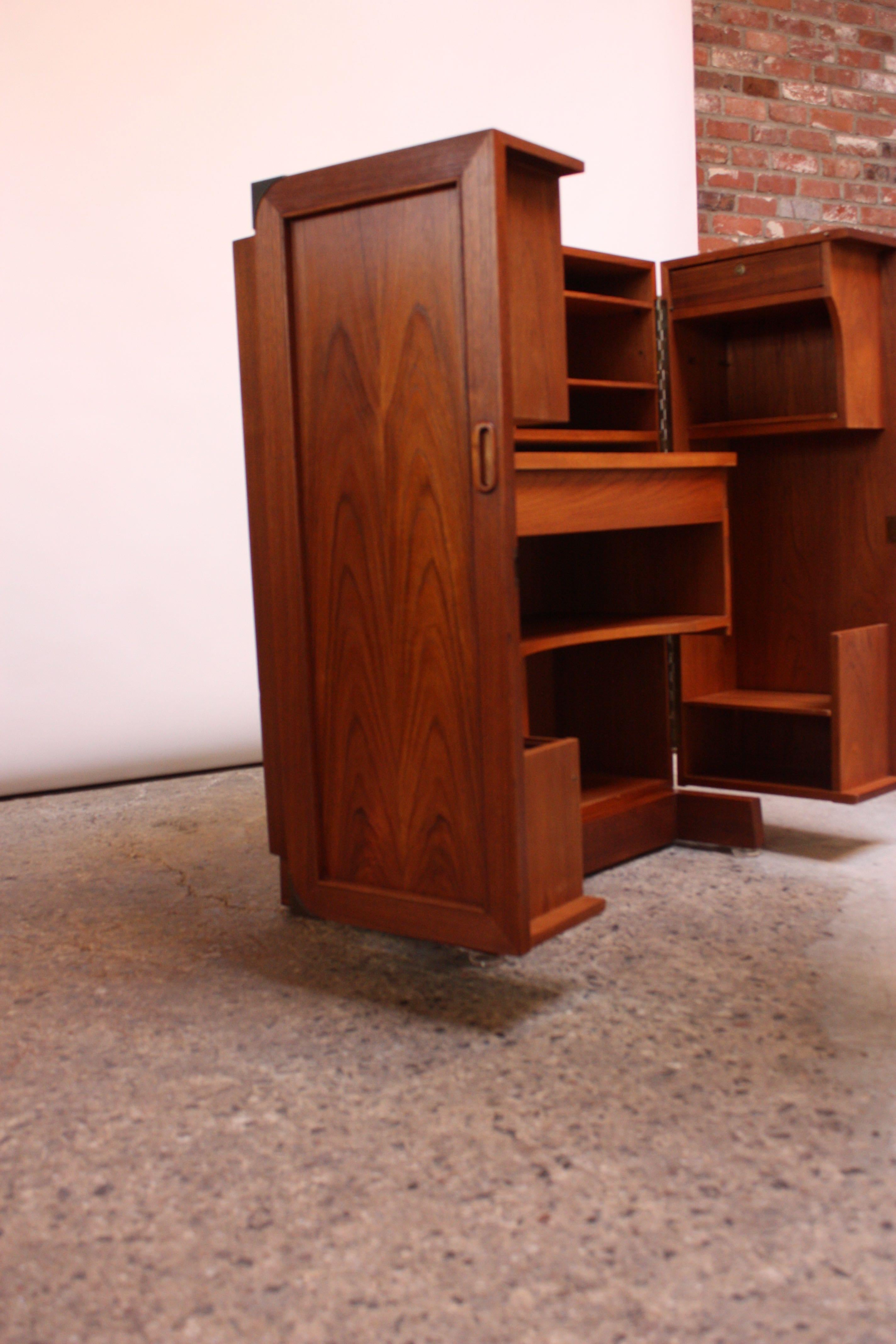 Brass Danish Modern Teak 'Desk In A Box' Work Station