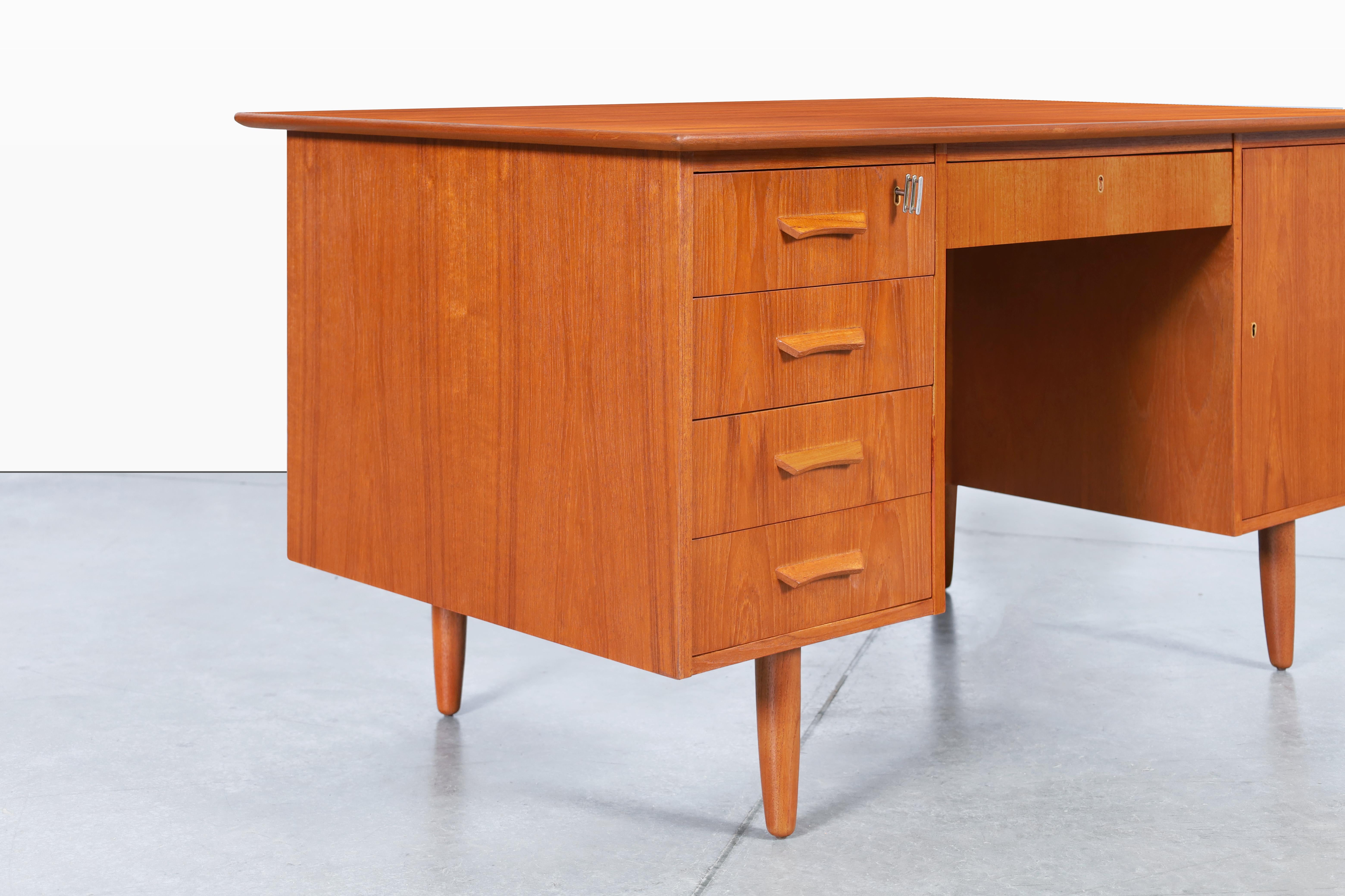 Brass Danish Modern Teak Desk with Bookcase For Sale