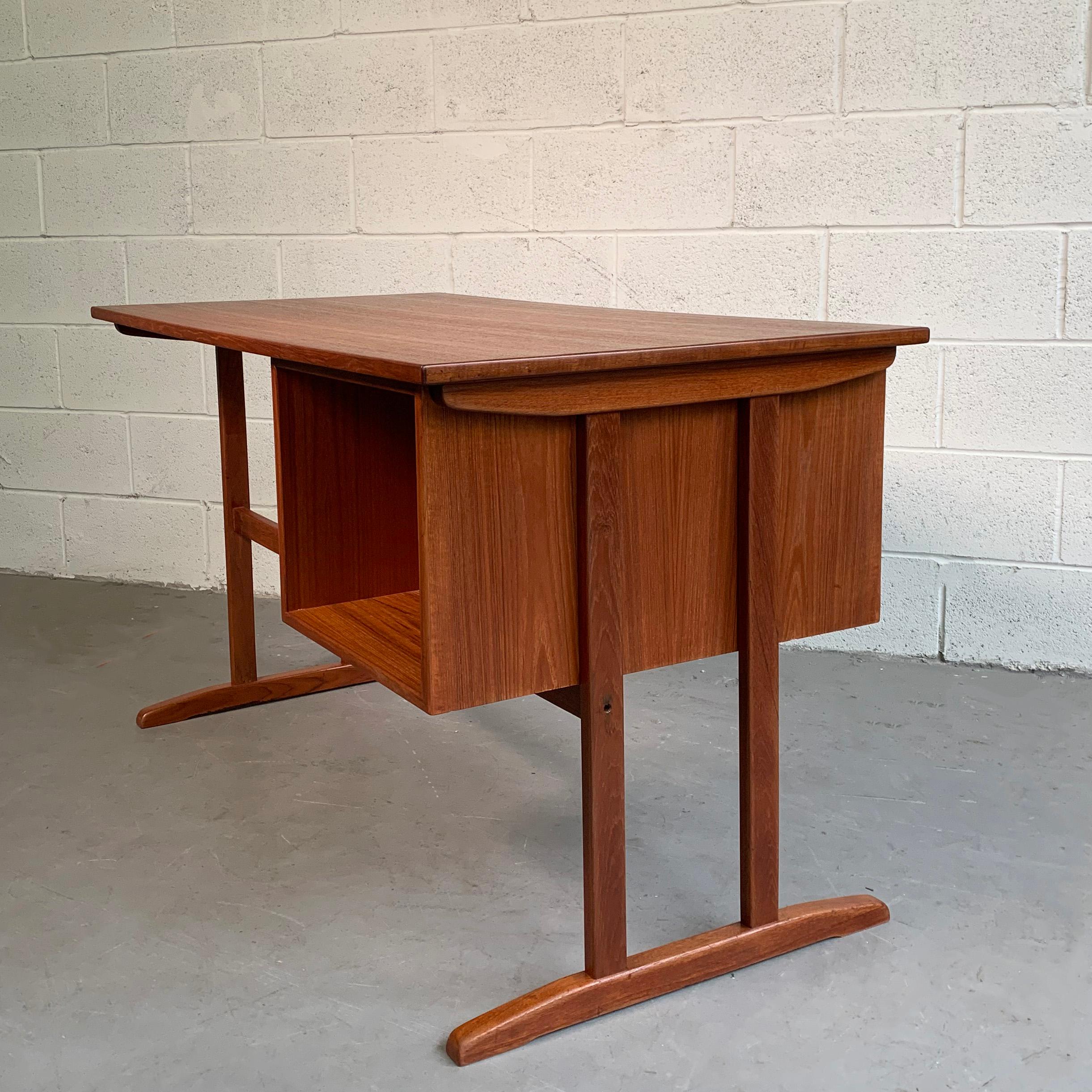 20th Century Danish Modern Teak Desk with Finished Bookshelf Back