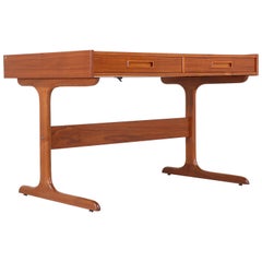 Retro Danish Modern Teak Desk with Pop Up Tray