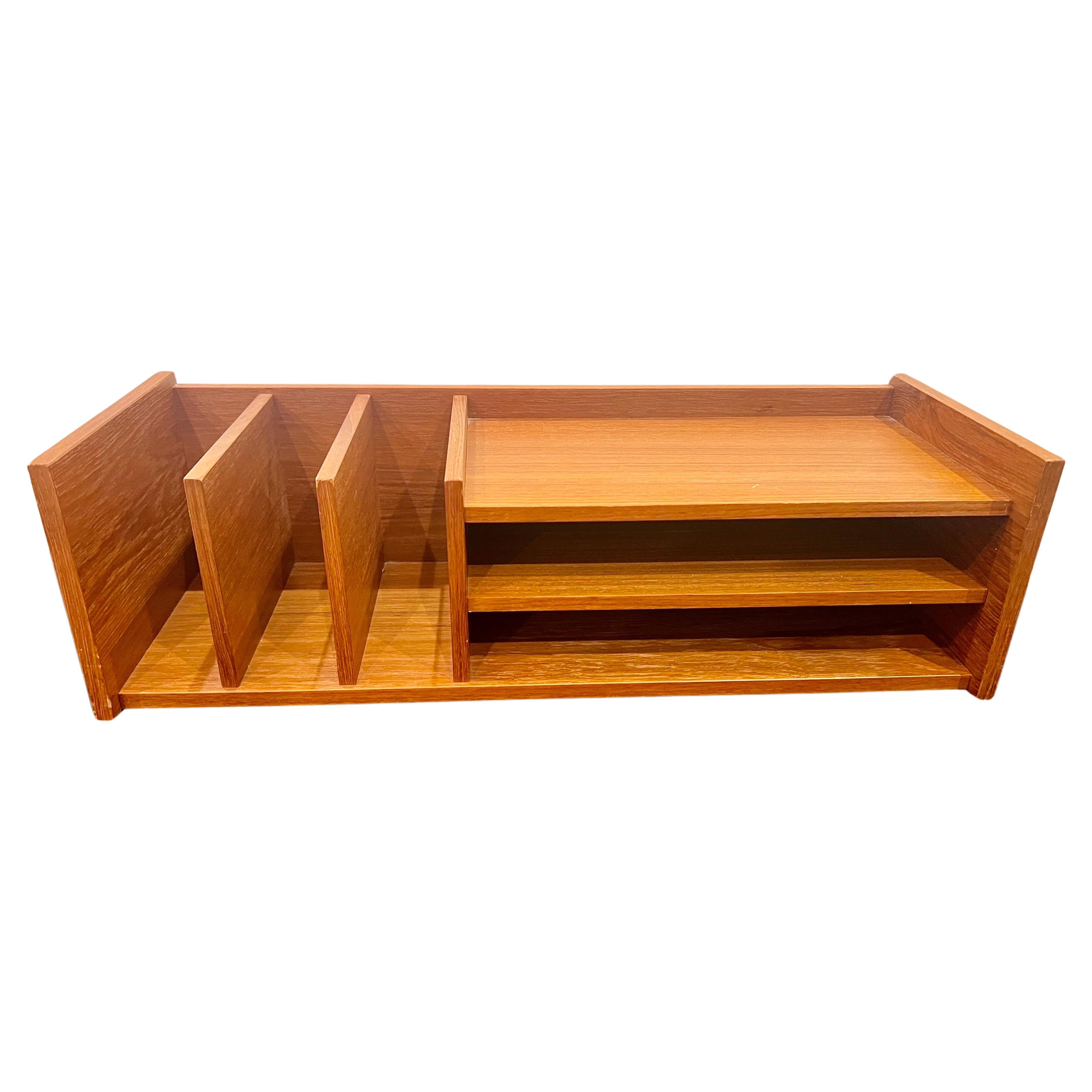 Versatile desktop organizer in teak made in Denmark circa 1970s, great condition refinished in the back perfect for multiple uses.