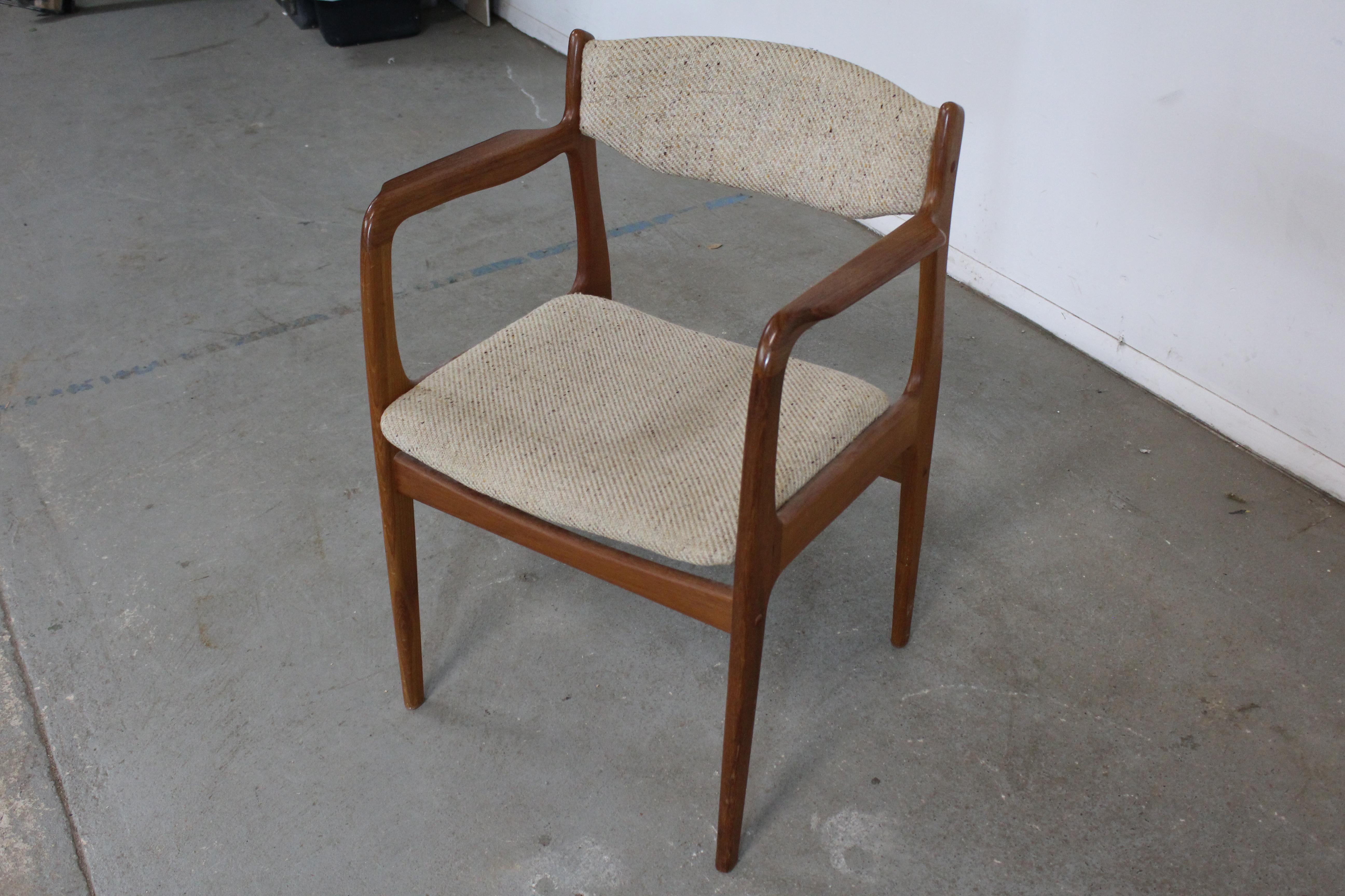20th Century Danish Modern Teak Dining Arm Chair For Sale