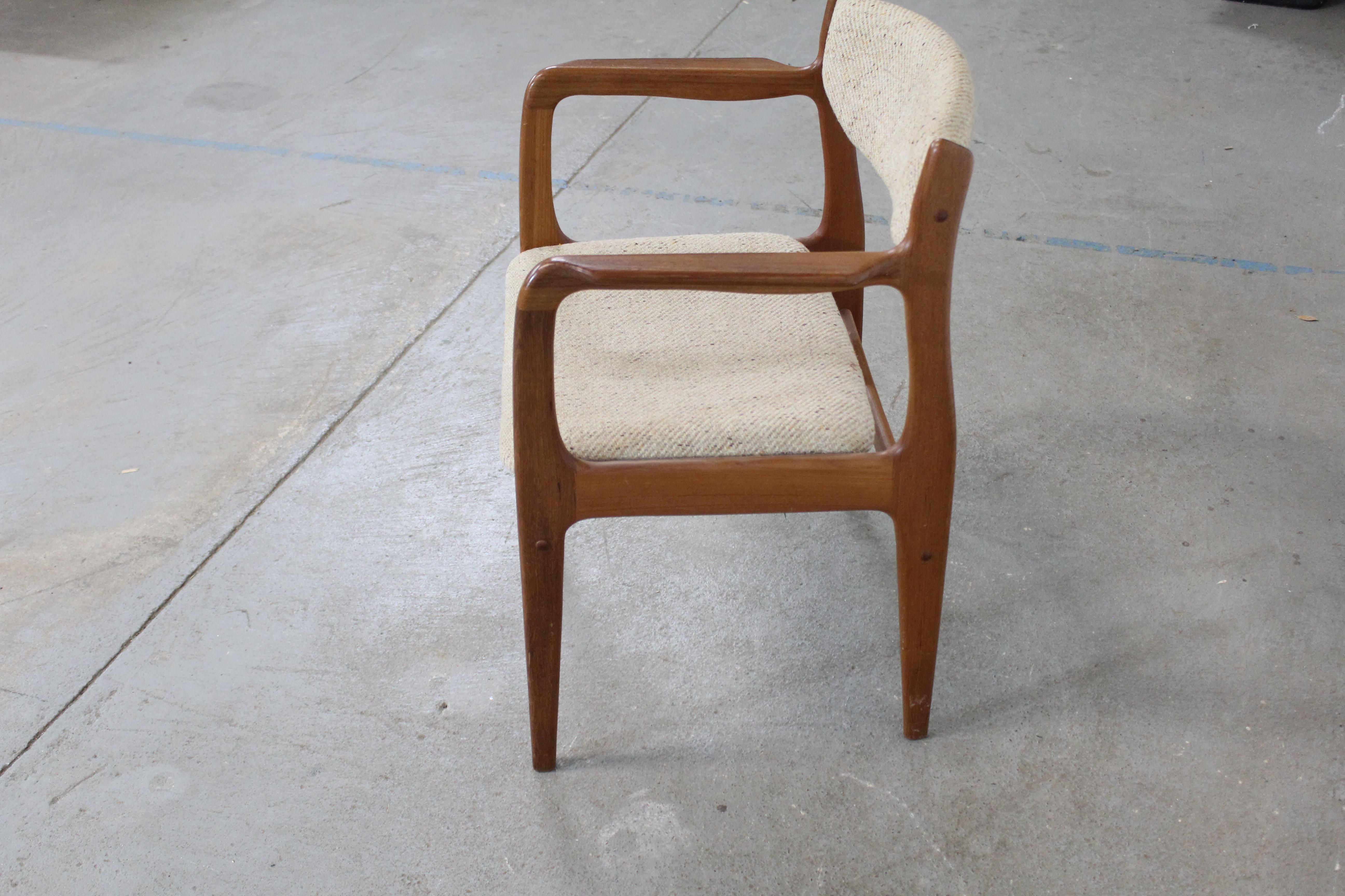 Upholstery Danish Modern Teak Dining Arm Chair For Sale