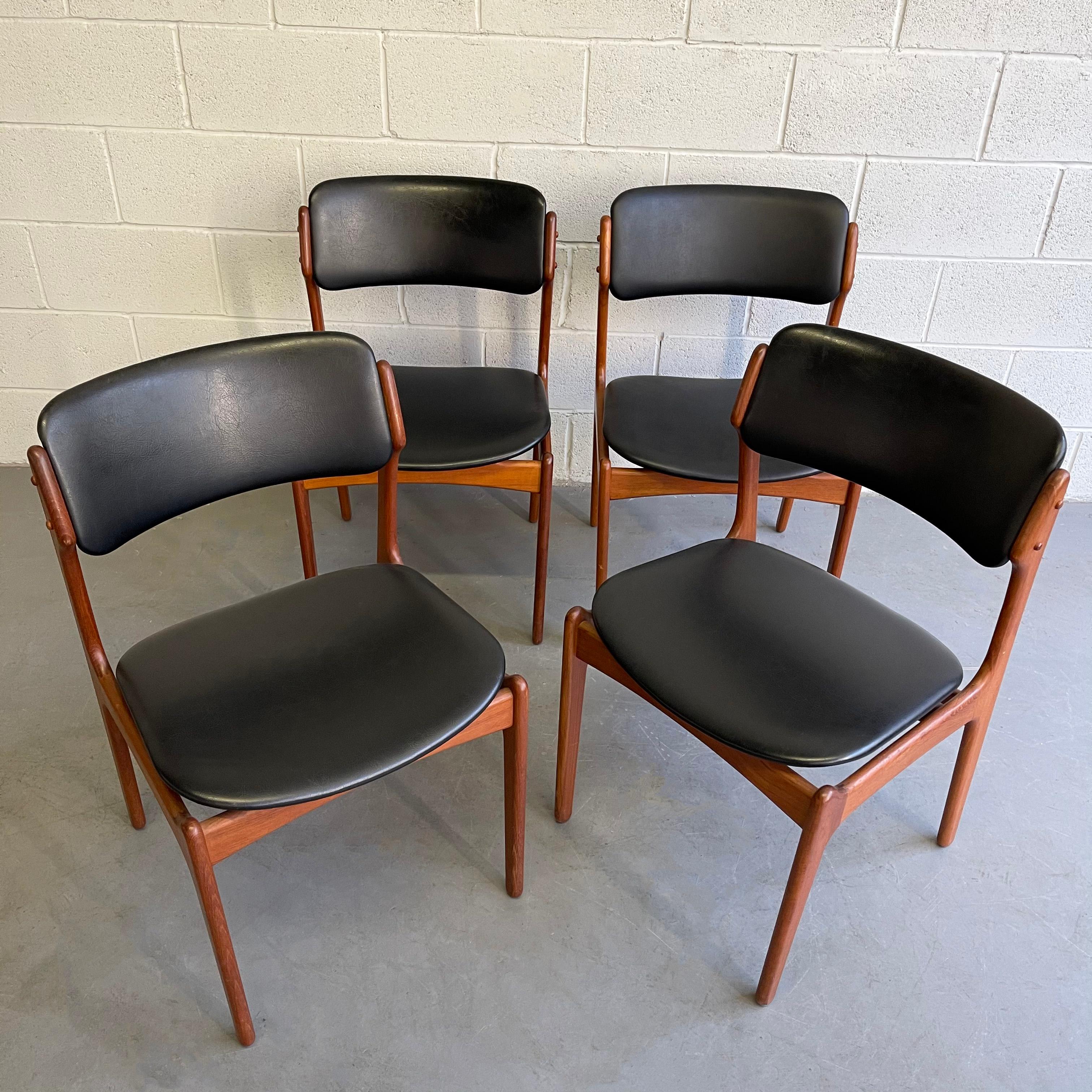 Leather Danish Modern Teak Dining Chairs by Erik Buch for O.D. Mobler