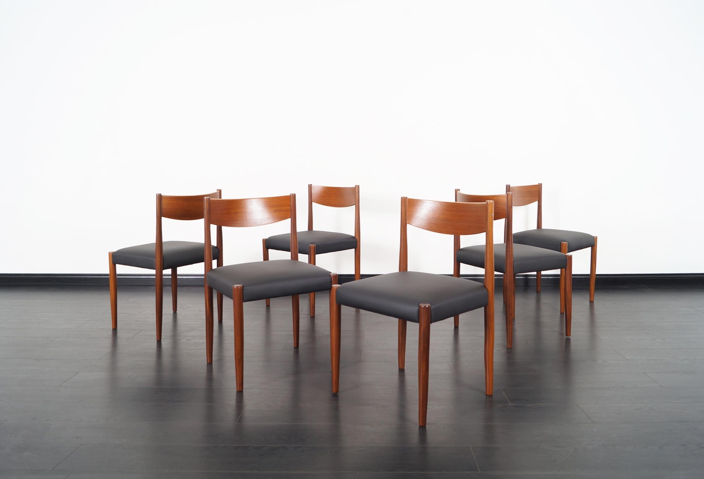 Fabulous set of six Danish teak dining chairs, designed by Pol Volther and produced by Frem Røjle in Denmark.