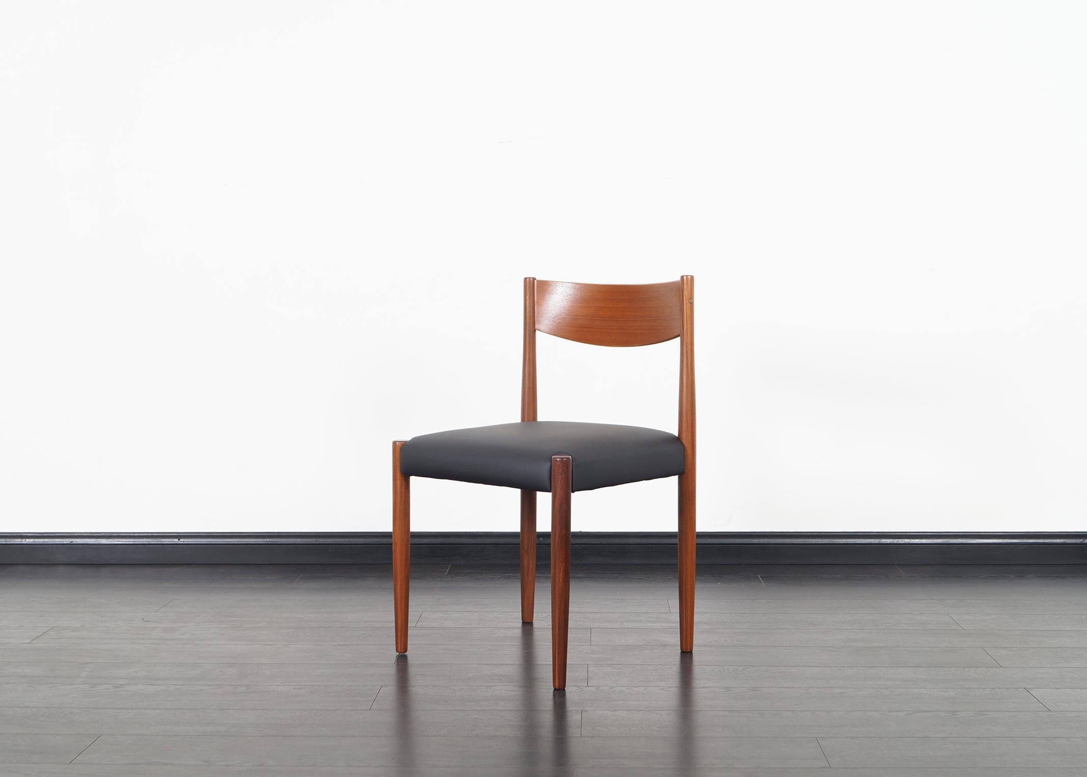 Faux Leather Danish Modern Teak Dining Chairs by Poul Volther
