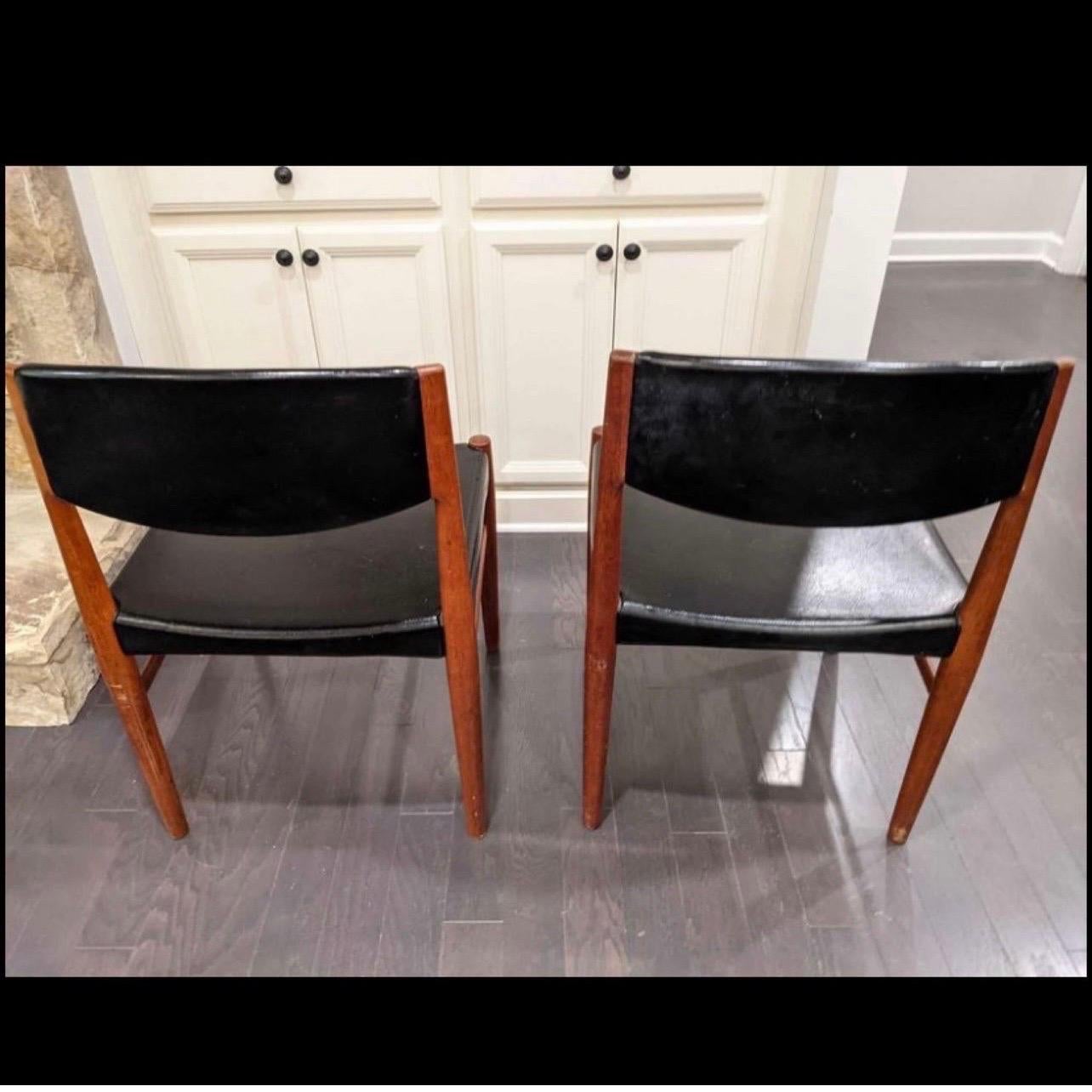 Faux Leather Danish-Modern Teak Dining Chairs from Glostrup, a Pair