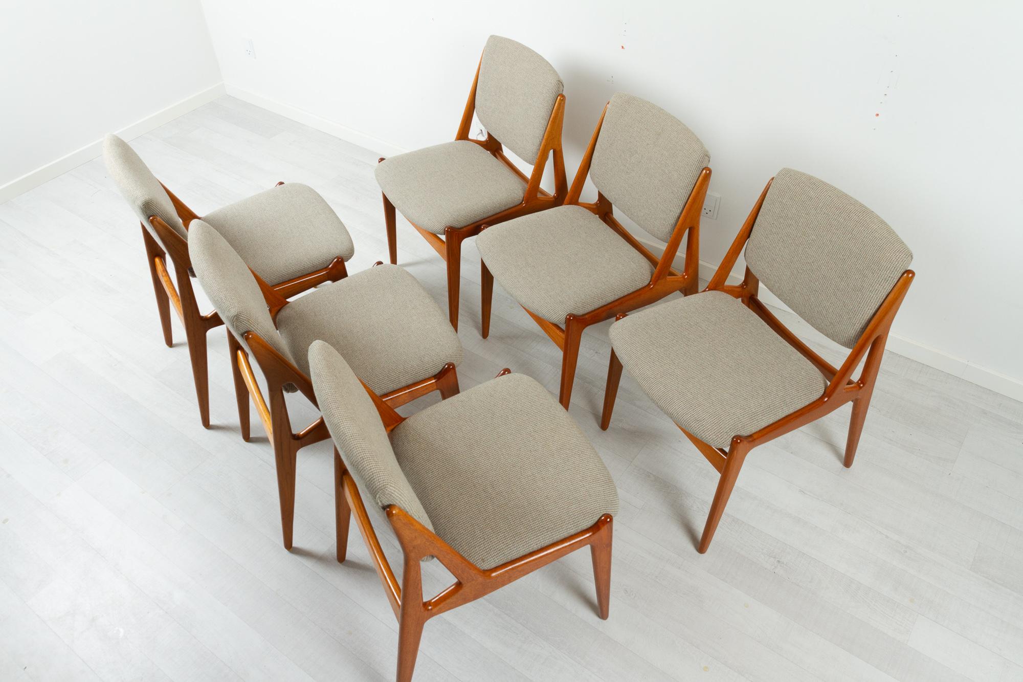Scandinavian Modern Danish Modern Teak Dining Chairs Model Ella by Arne Vodder 1960s, Set of 6