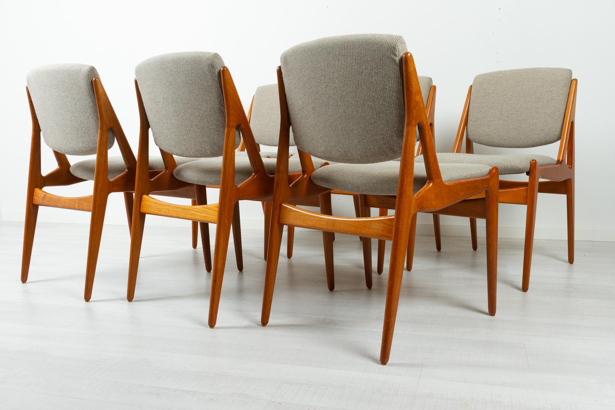 Danish Modern Teak Dining Chairs Model Ella by Arne Vodder 1960s, Set of 6 In Good Condition In Asaa, DK