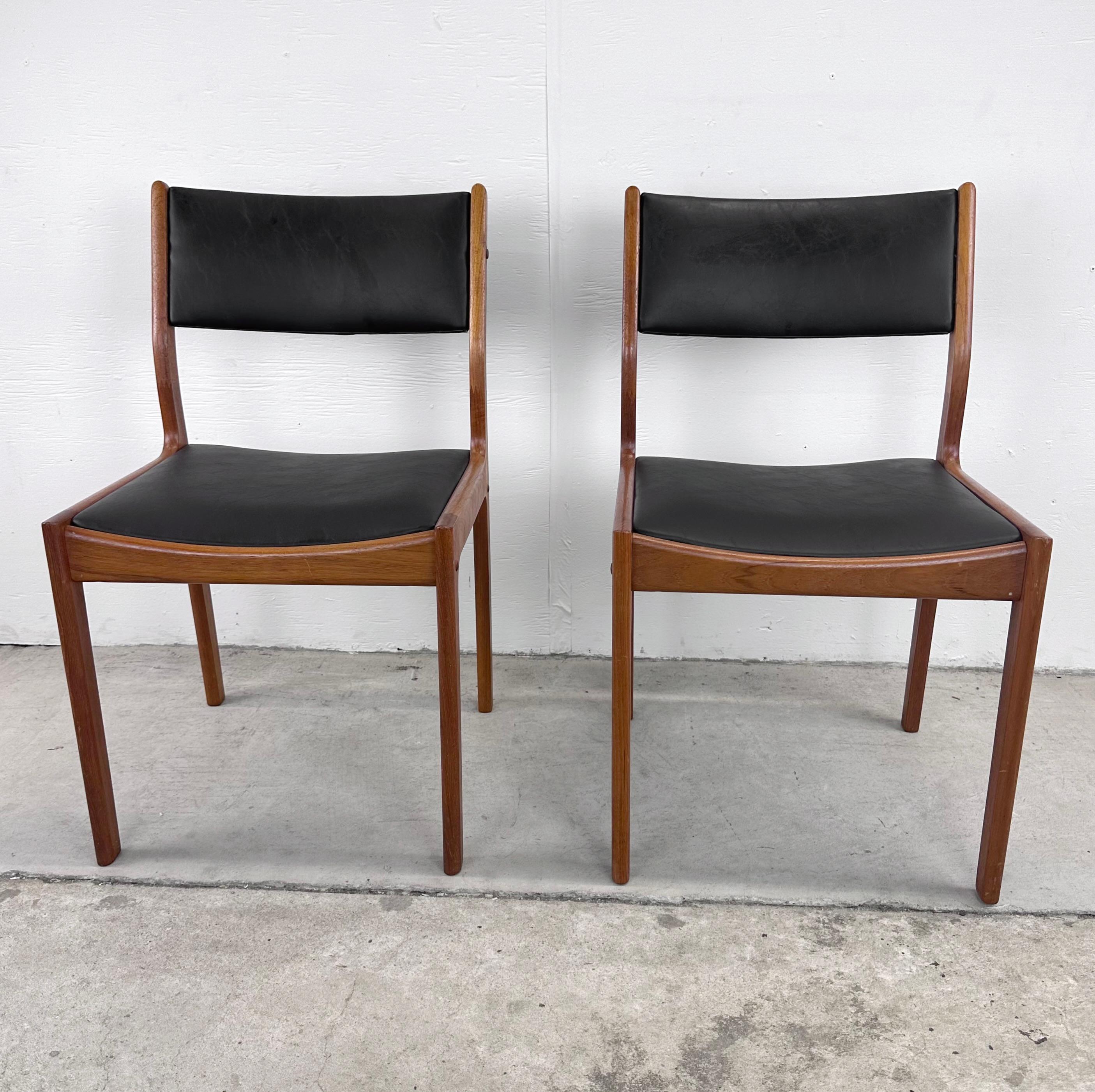Faux Leather Danish Modern Teak Dining Chairs- Set of Four