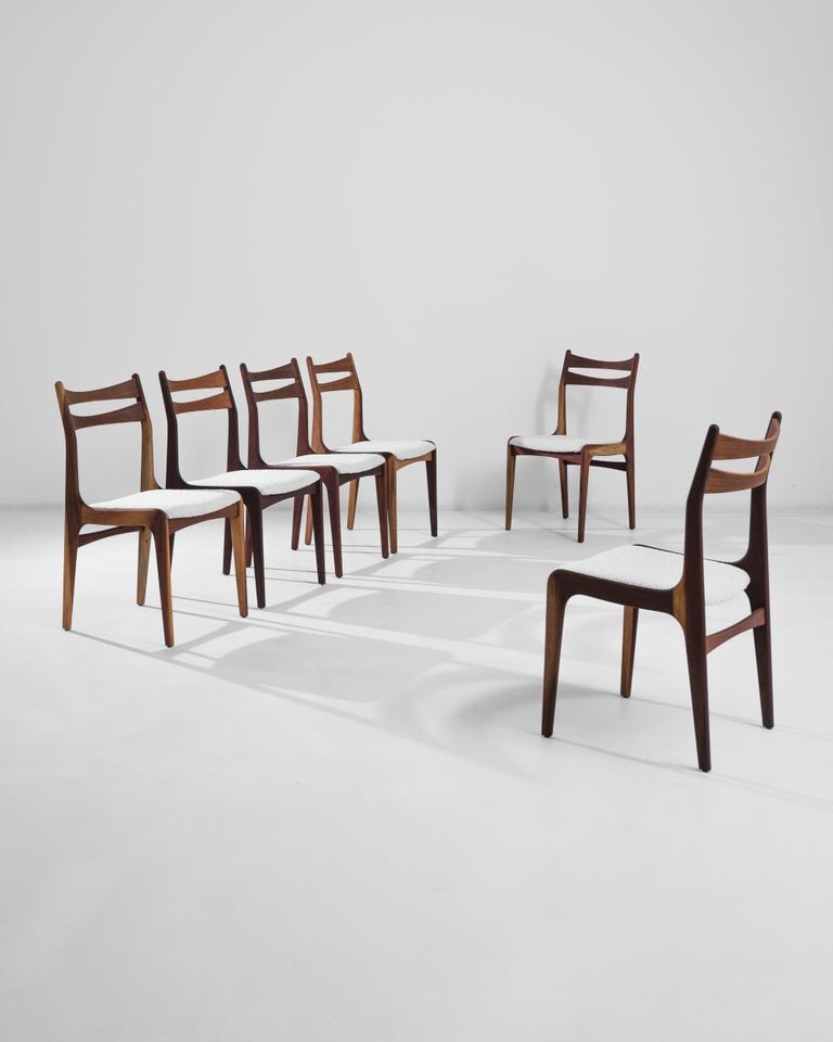 Bouclé Danish Modern Teak Dining Chairs, Set of Six For Sale