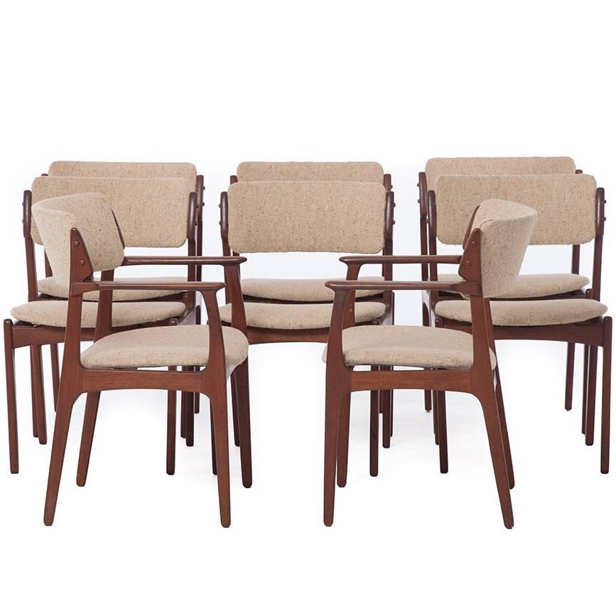 Danish Modern Teak Dining Chairs, Six Side and Two Armchairs