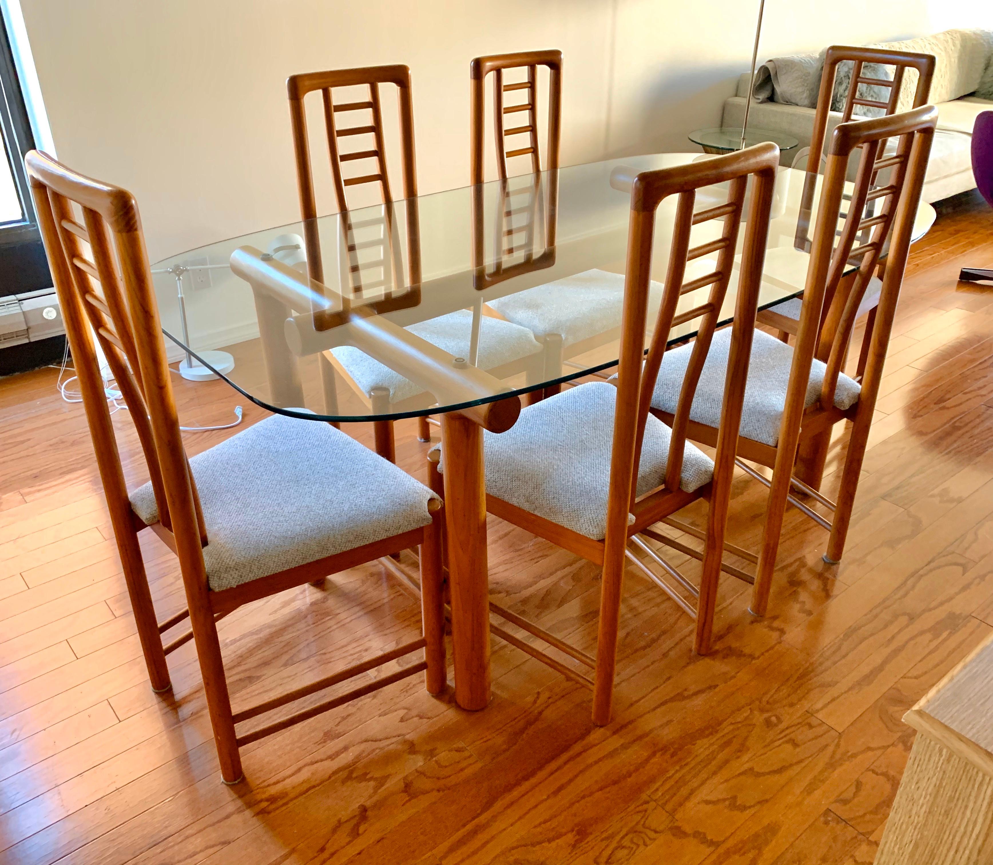 Mid-Century Modern Danish Modern Teak Dining Set Glass Table & Matching Set of 8 Ladderback Chairs